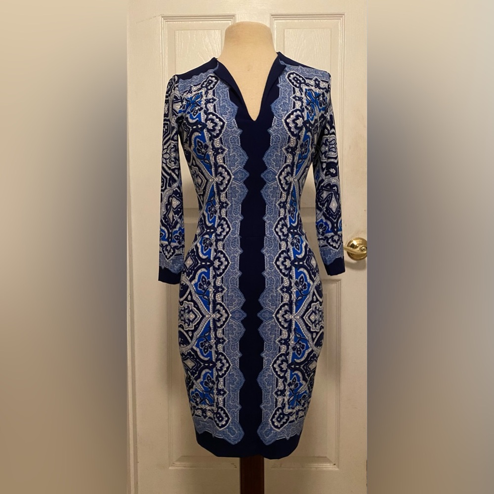 NWT CACHE Blue Paisley Print Dress Size XS